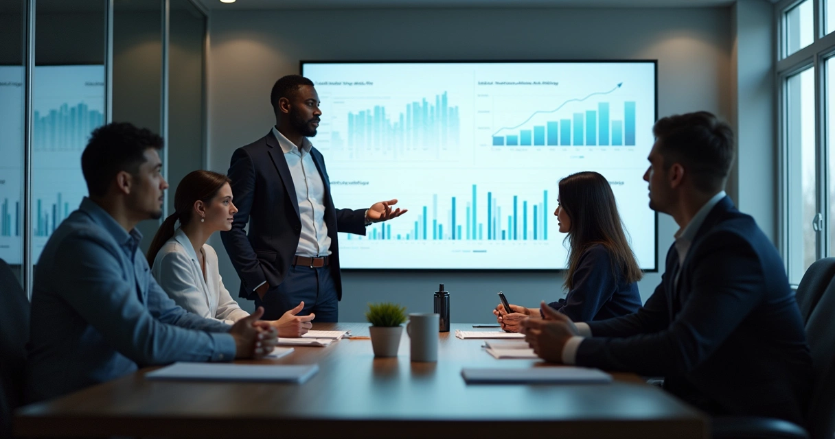Time de startup apresentando métricas a investidores 