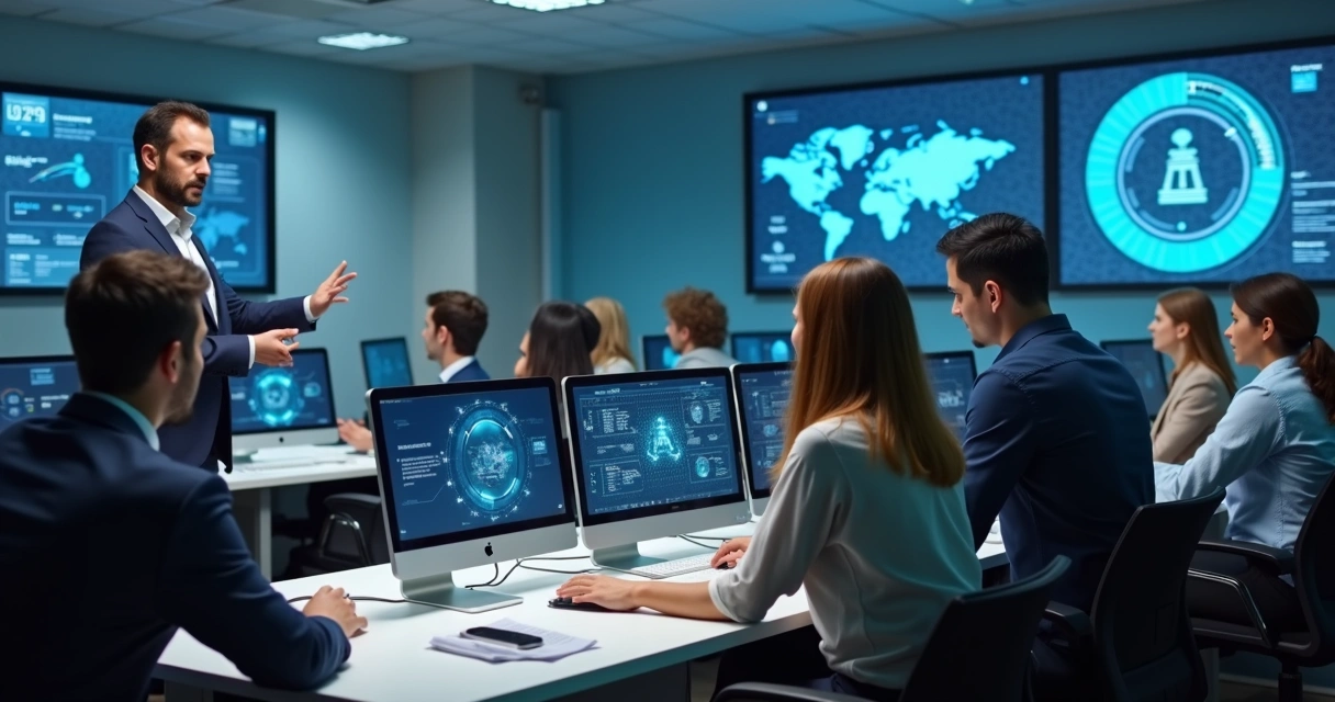 Profissionais treinando novas tecnologias em empresa 