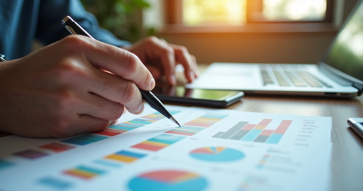 Pessoa analisando gráficos de resultados de automação empresarial 