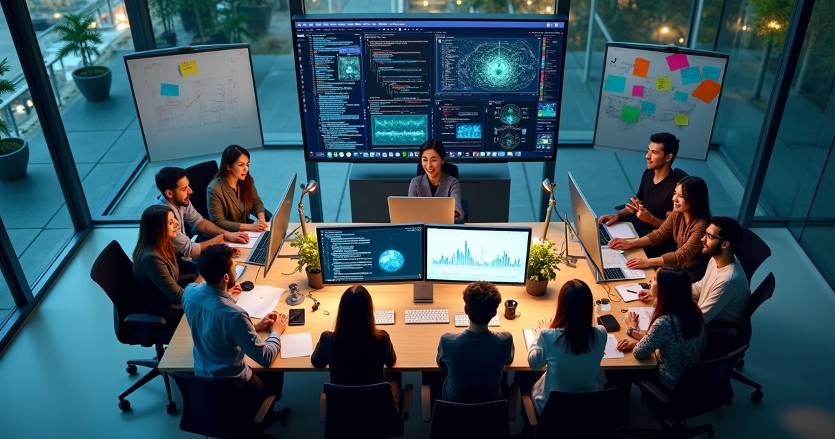 Equipe desenvolvendo soluções de inteligência artificial 
