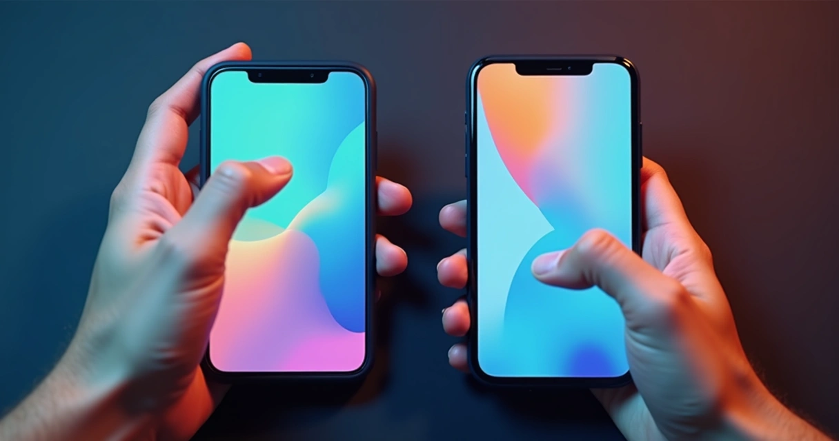 Tela de aplicativo exibindo versões para iOS e Android na mesma tela 