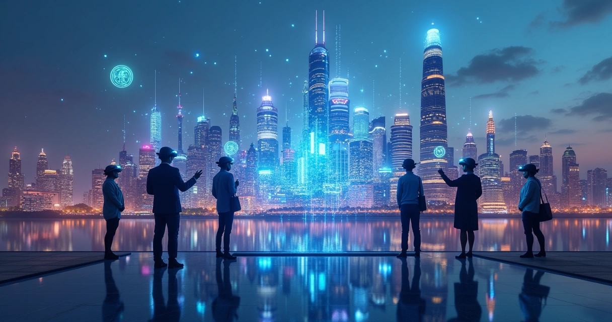 Representação de futuro da IA nos negócios com gráficos e tecnologia 