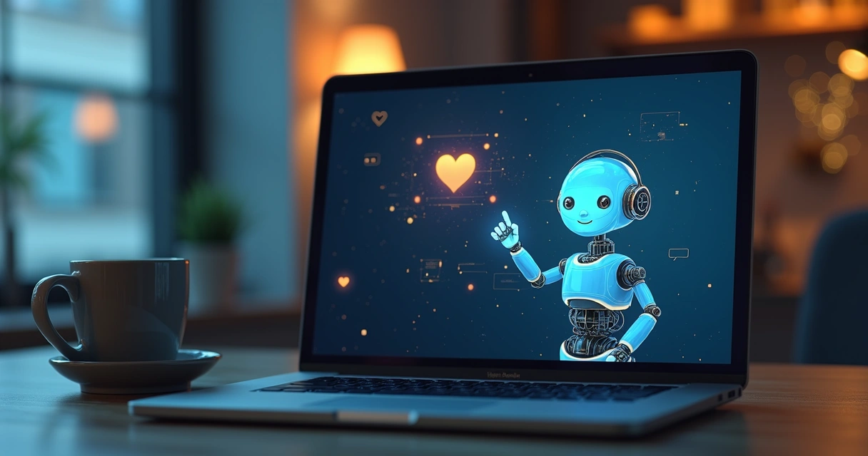 Chatbot atendendo clientes em tela digital 