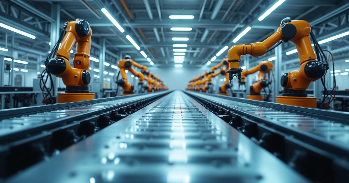 Fluxo automatizado em uma linha de produção industrial 
