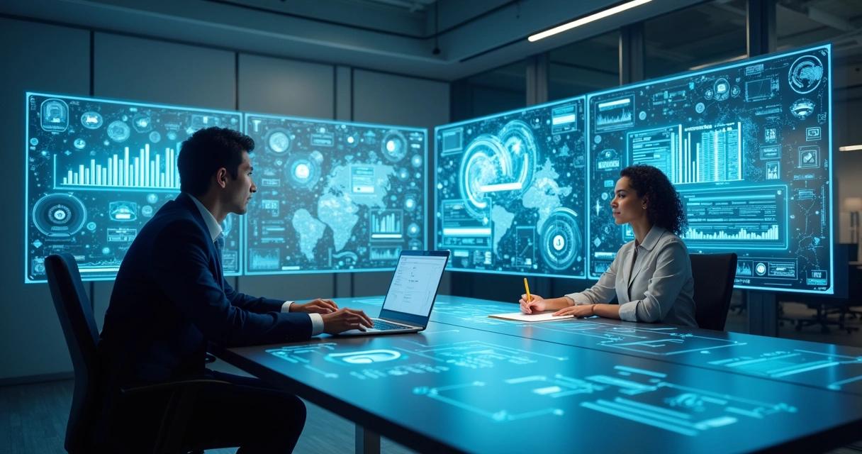 Fluxo de dados e conexões digitais em ambiente empresarial 