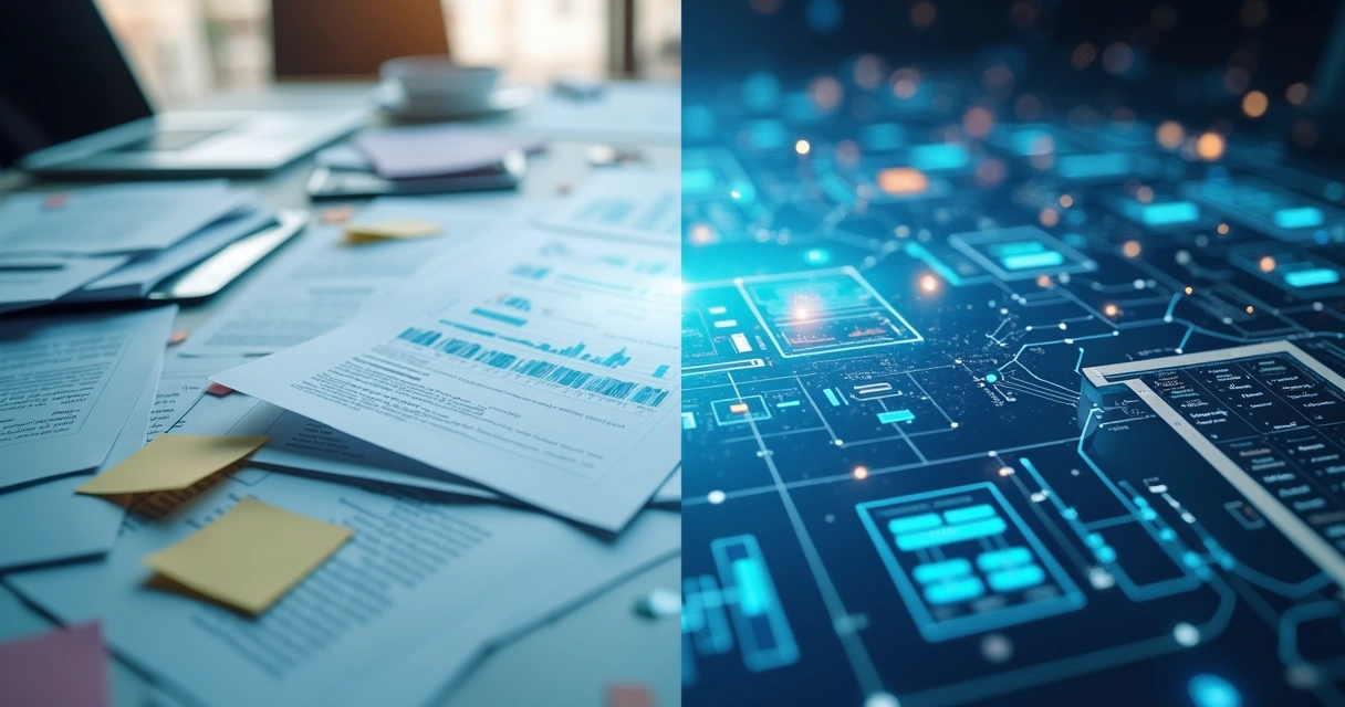 Comparação visual entre planilhas e sistemas integrados em operação empresarial 