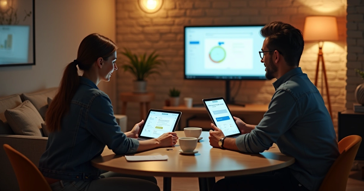Clientes utilizando protótipo digital em tablets durante teste de MVP 