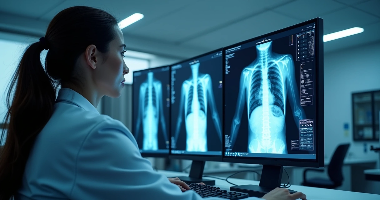 Monitor de IA analisando exames médicos 