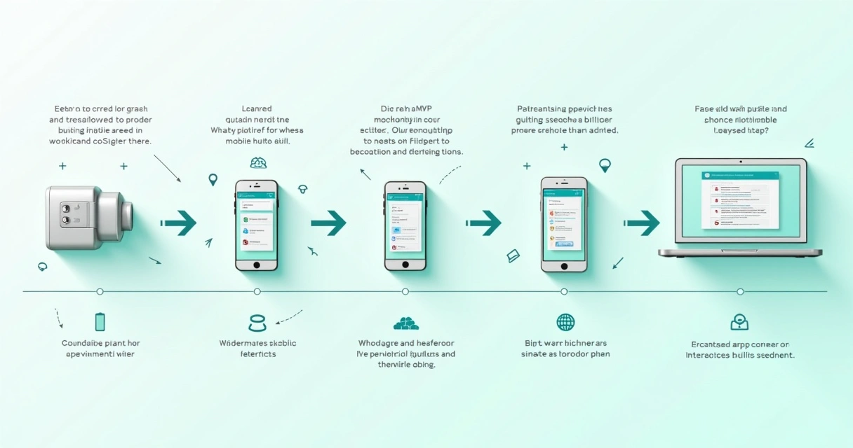 Fluxo visual mostrando etapas do desenvolvimento de MVP em aplicativo mobile