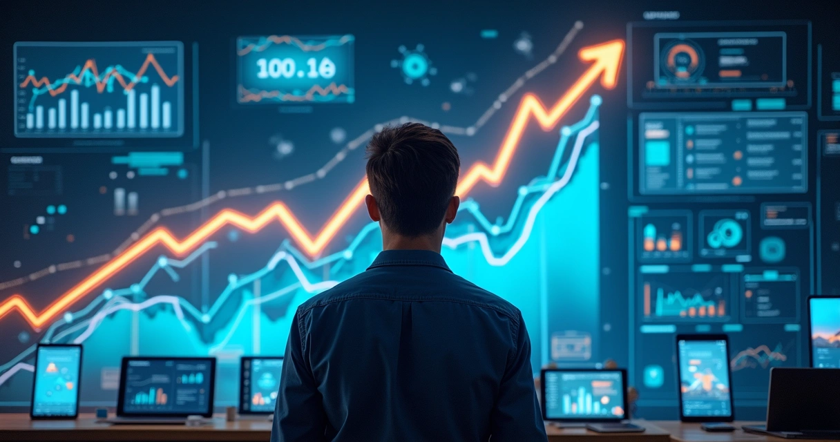 Startup crescendo com gráficos de IA e tecnologia 