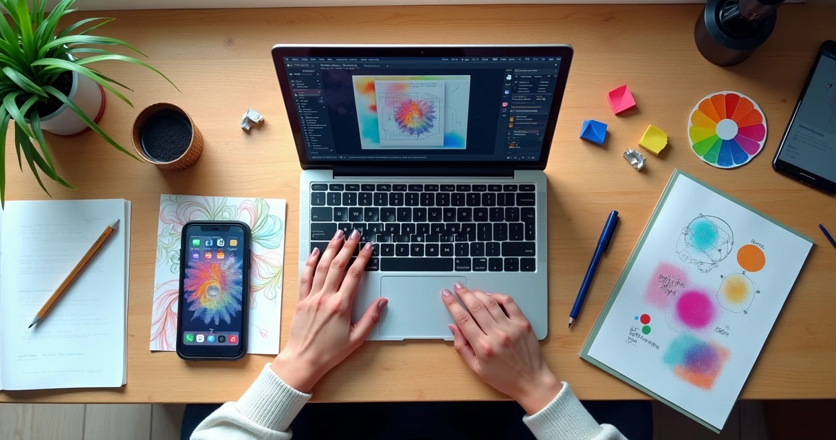 Protótipo de app mostrado em tela de notebook e celular 