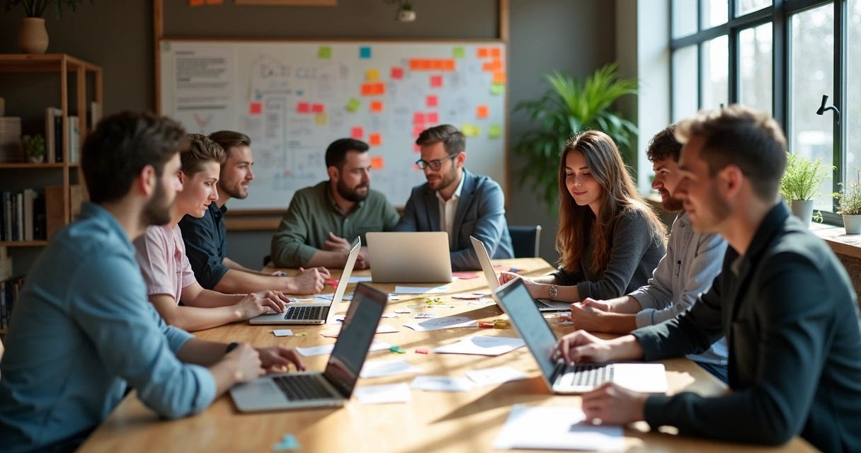 Pessoas em startup gerando ideias para desenvolvimento de produto