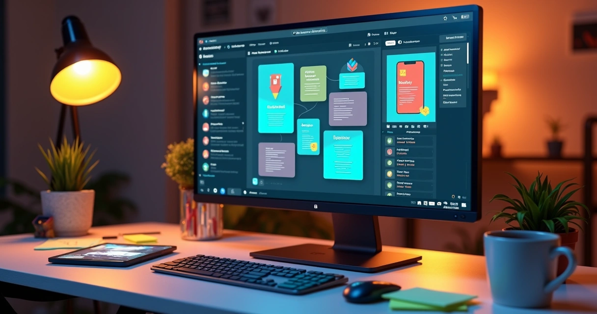 Painel visual personalizado do FlutterFlow com protótipos de app sendo criados 
