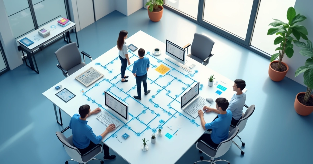 Fluxo visual de processos automatizados por IA em uma empresa 