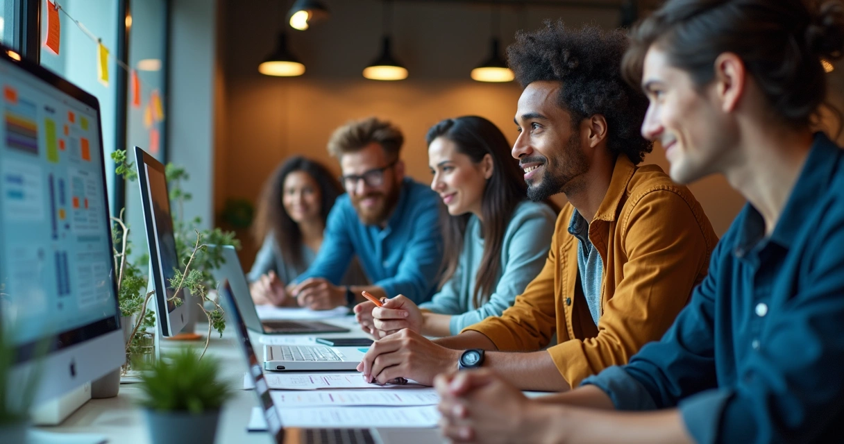 Equipe da Leany reunida com startup em ambiente colaborativo